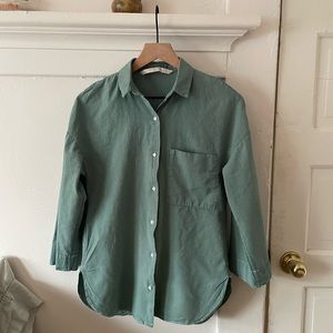 Zara Button-down Shirt Over-dyed in Sage Size XS